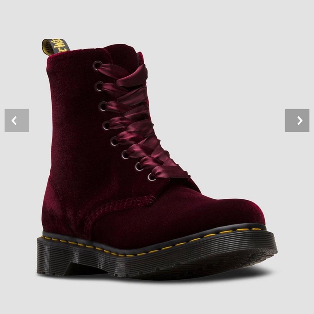 WOMEN'S CHERRY RED 1460 PASCAL VELVET DR MARTENS